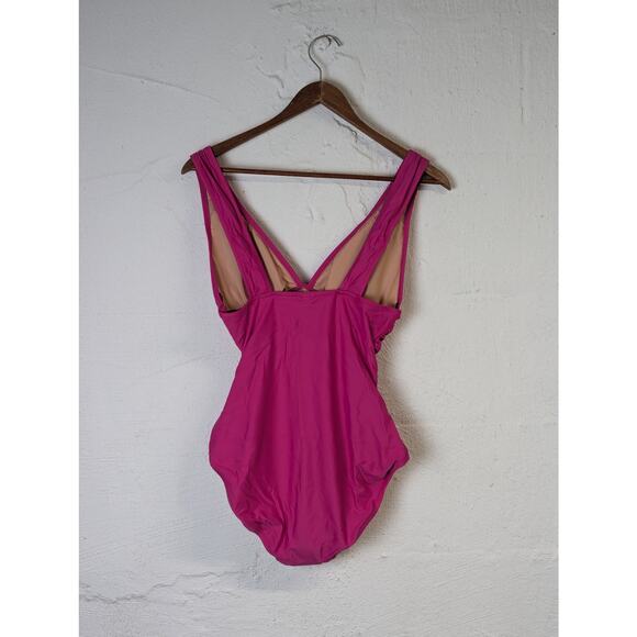 NWT J Crew One Piece Bathing Suit Womens 20 Hot Pink Ruched Magenta Swimsuit - Picture 2 of 5